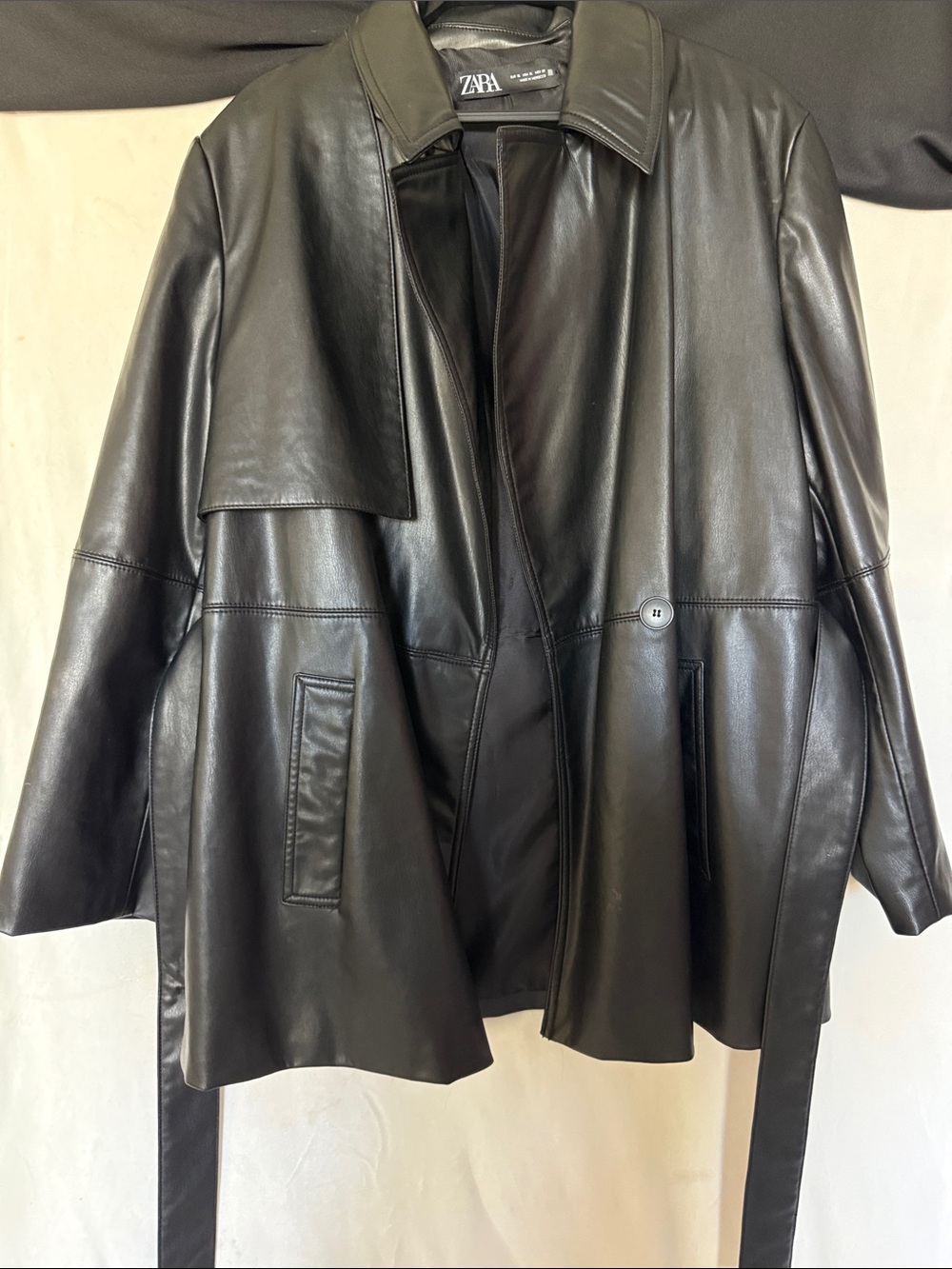 Zara Black Faux Leather Belted Trench
